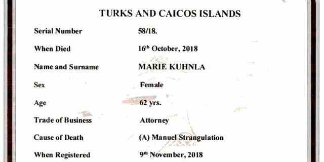 Ein Screenshot von Kuhnlas Turks- und Caicos-Sterbeurkunde.