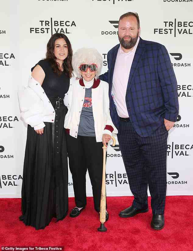 Abbi: Maybelle and Will: Abbi Jacobson and Maybelle Blair poses with director Will Graham at the 2022 Tribeca Film Fest premiere of A League of Their Own