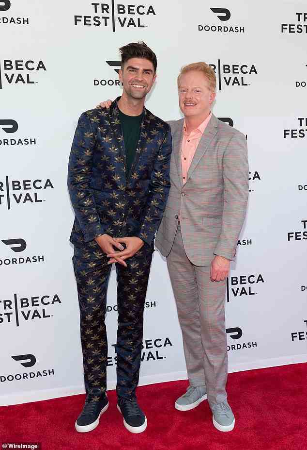 Justin and Jesse: Justin Mikita and his Tony-winning husband Jesse Tyler Ferguson hit the red carpet at the Broadway Rising premiere at the Tribeca Film Festival