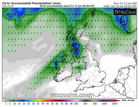 Jo Farrow bemerkte am Freitag eine „Kluft in ganz Großbritannien“ mit Regen im Norden