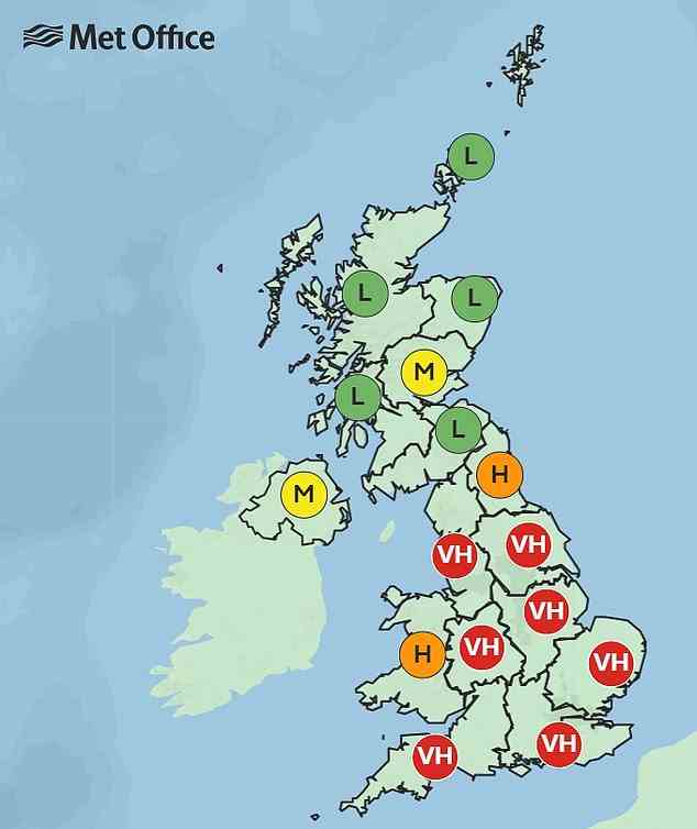FREITAG: Aufgrund eines als „Donnerfieber“ bekannten Wetterphänomens, das am Freitag beginnt, werden an diesem Wochenende in ganz England und Wales „Superpollen“-Zahlen prognostiziert