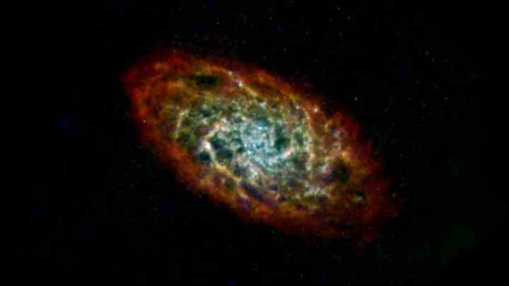 Die Triangulum-Galaxie oder M33 ist hier im fernen Infrarot und in Radiowellenlängen dargestellt.