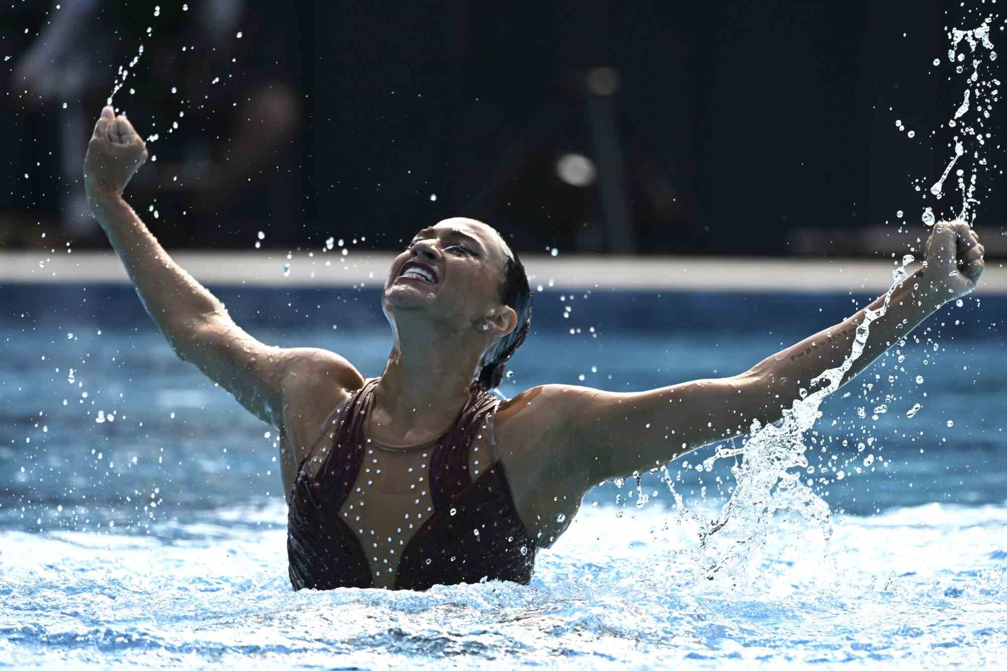 Die US-Amerikanerin Anita Alvarez tritt beim solofreien Finale des Kunstschwimmens bei den 19. FINA-Weltmeisterschaften an 