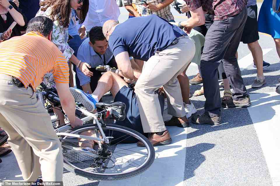 Meanwhile earlier this month his welfare was again called into question when he went tumbling off a bicycle in Rehoboth Beach in Delaware