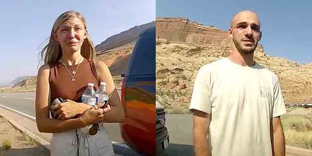 Gabby Petito (links) und Brian Laundrie sind in Bodycam-Aufnahmen zu sehen, die von der Polizeibehörde von Moab City in Utah veröffentlicht wurden.