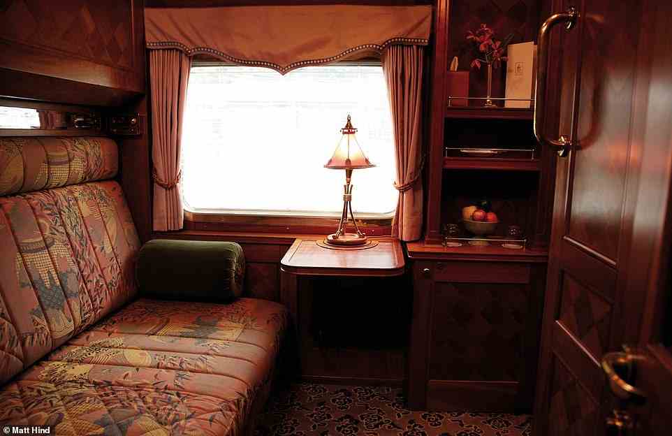 All rooms are decorated with elegant marquetry woodwork and fine fabrics. Pictured is a Pullman Cabin