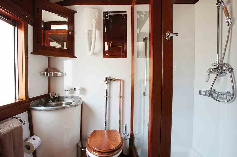 Pictured is an Emerald cabin bathroom on the Shongololo Express. Itineraries on the train last between 12 and 15 days