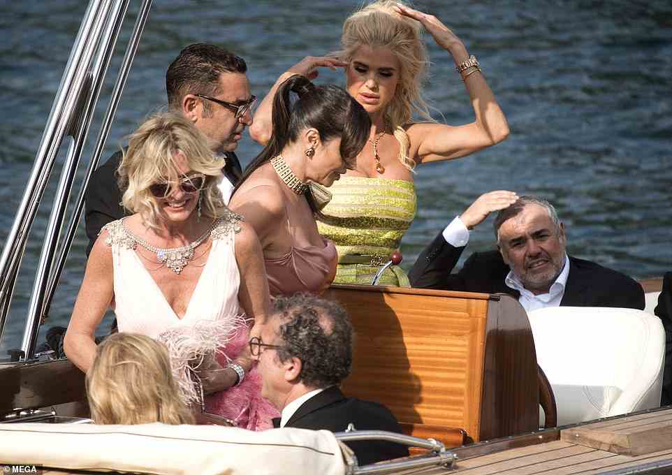 Meanwhile Swedish model and actress Victoria Silvstedt was also in attendance, arriving on a boat at the venue alongside a number of other guests