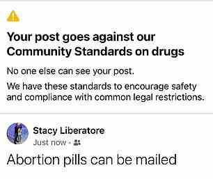 DailyMail.com conducted its own investigation into Facebook and posted ‘abortion pills can be mailed’ as a status