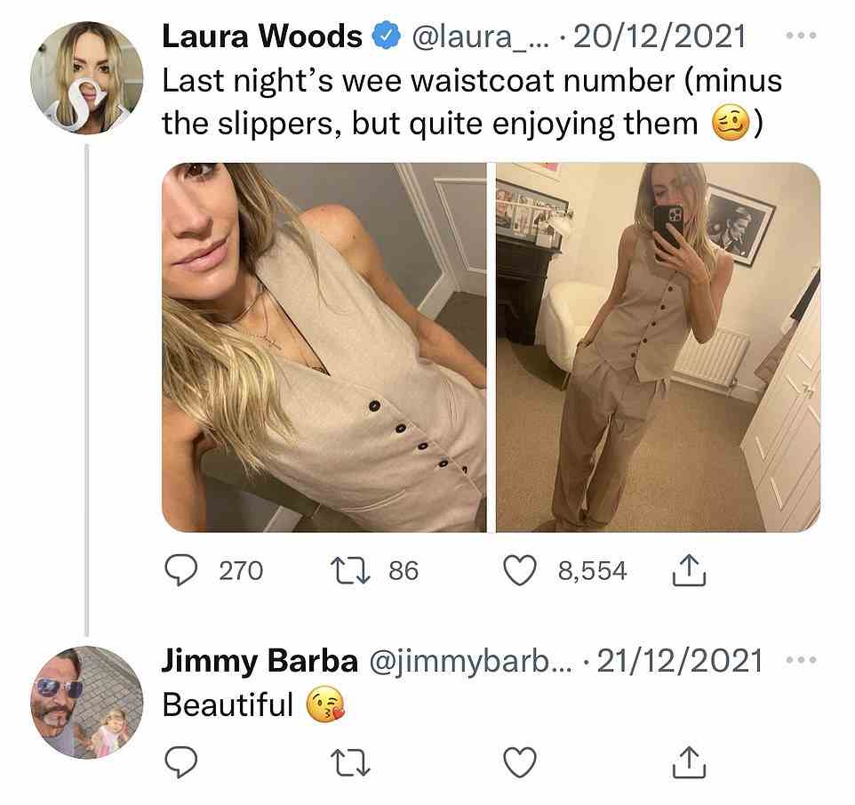 Hallo zusammen: Im Dezember 2021 nannte Jimmy Laura Woods von Sky Sports schnell „Beautiful“ mit einem küssenden Emoji, nachdem sie einen Schnappschuss geteilt hatte, der eines ihrer Outfits zeigte