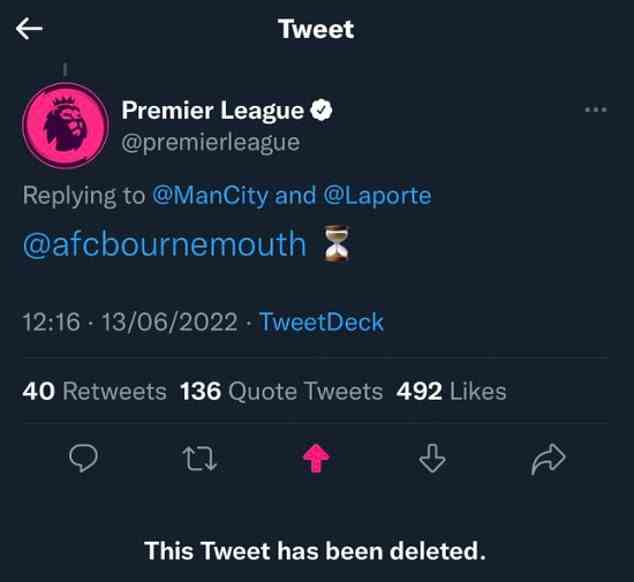 Der Twitter-Account der Premier League scheint versehentlich durchgesickert zu sein. Das erste Spiel von Manchester City in der neuen Saison wird gegen Scott Parkers neu beförderte Mannschaft aus Bournemouth ausgetragen