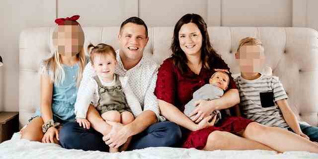 A family portrait of Jared and Kirsten Bridegan with daughters Bexley and London and his twins.