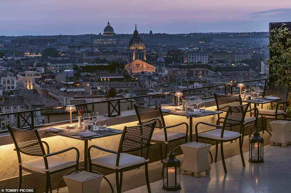Ian Walker and his wife checked in to Rome's Hotel Hassler as part of a break in Italy lasting four days - two spent in Rome and two in the countryside of Umbria. Above is the view from Hotel Hassler's seventh-floor terrace
