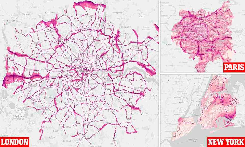 Now, interactive maps have been developed by climate charity Possible as part of its Car Free City campaign, revealing just how intense this noise can be in parts of London, Paris and New York