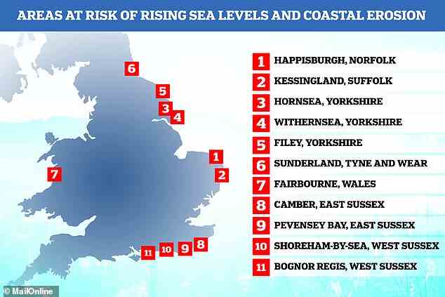 Warning: Some of Britain's seaside towns and villages may have to be abandoned because of rising seas and coastal erosion, the Environment Agency (EA) chief executive has said. Data from the EA's National Coastal Erosion Risk Mapping project and Climate Central suggest the places under threat include Fairbourne in Wales and Happisburgh in Norfolk, among others