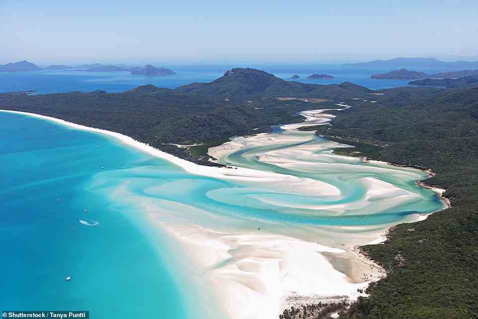 11. WHITEHAVEN BEACH, WHITSUNDAY ISLAND, WHITSUNDAY ISLANDS, AUSTRALIA: ¿Stretching across seven kilometres (four miles), this brilliant white silica-sand beach is among one of the purest in the world,¿ Big 7 Travel says. The travel site adds that the sand on the beach doesn¿t retain heat, ¿so it¿s a fantastic place to walk barefoot, even on a hot day¿