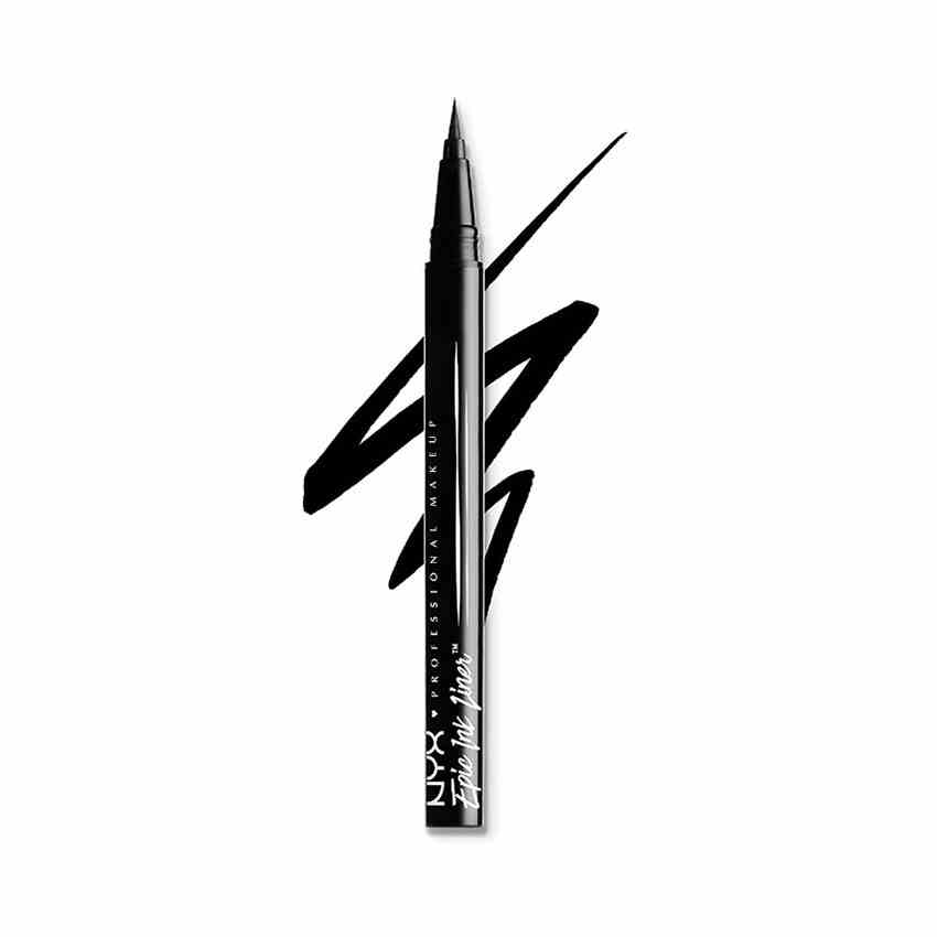 NYX Professional Makeup Epic Ink Liner schwarzer flüssiger Eyeliner-Stift mit schwarzem Zick-Zack-Muster auf weißem Hintergrund