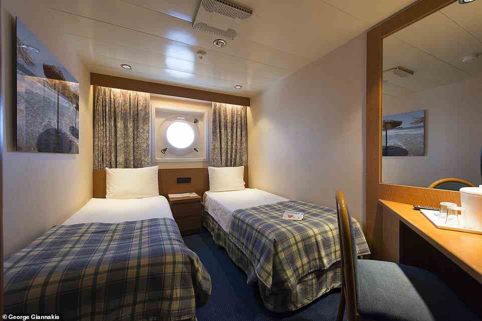 A twin cabin on MS Olympia. 'While the decor might not be everyone¿s cup of ouzo, the ship¿s impeccable service, delicious food and brilliant entertainment certainly is,' says Harriet