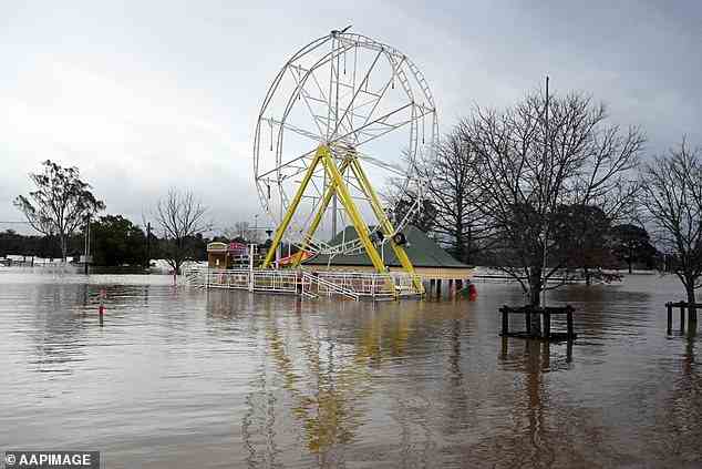 Flooded amusement park at Camden, in south-west Sydney, following heavy rainfall on Sunday