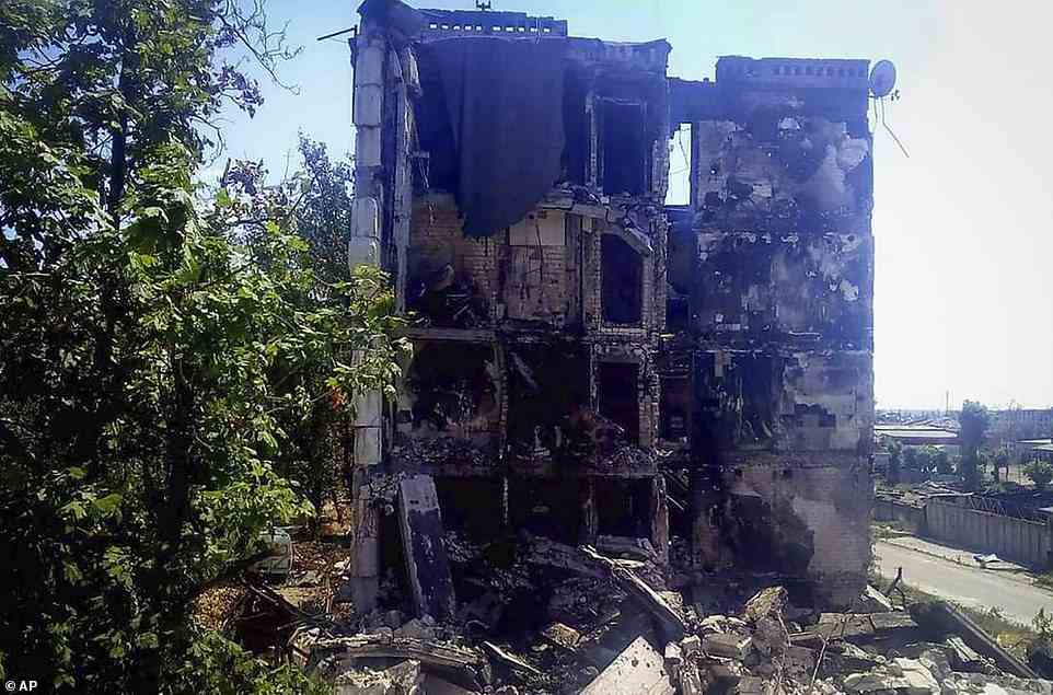 A Ukrainian army handout shows a Russia-destroyed residential building in Lysychansk yesterday
