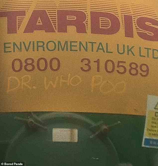 Dr. wer!  Ein Joker schmierte „Dr Who Poo“ auf den Rücken eines britischen Umweltunternehmens als Antwort auf seinen treffenden Namen „Tardis“.