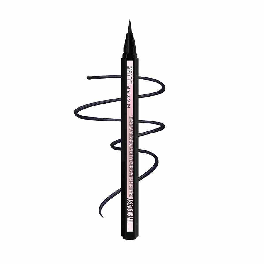 Maybelline Hyper Easy Liquid Pen Eyeliner schwarz-rosa flüssiger Eyeliner-Stift mit verschnörkeltem schwarzem Muster auf weißem Hintergrund