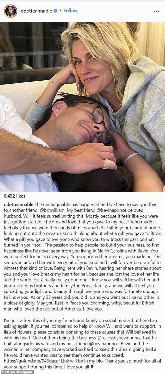 Hommage: Die beste Freundin von Prince, Odette Annable, würdigte den verstorbenen Ehemann der Schauspielerin in einem Beitrag, der am Mittwoch auf Instagram geteilt wurde