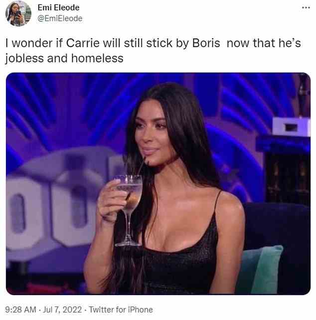 Der Hashtag #BorisGoneson hat begonnen, auf der Social-Media-Plattform Fuß zu fassen, wobei ein Benutzer den „neuen Tory-Slogan“ als „Geht, geht, gegangen“ beschrieb, während andere über die Entscheidungen von Frau Carrie nach der Ankündigung des Rücktritts nachdachten
