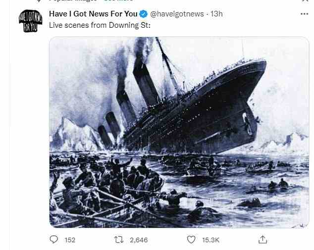 Ein anderer zeigte eine Illustration der sinkenden Titanic und sagte: „Live-Szenen aus Downing St“