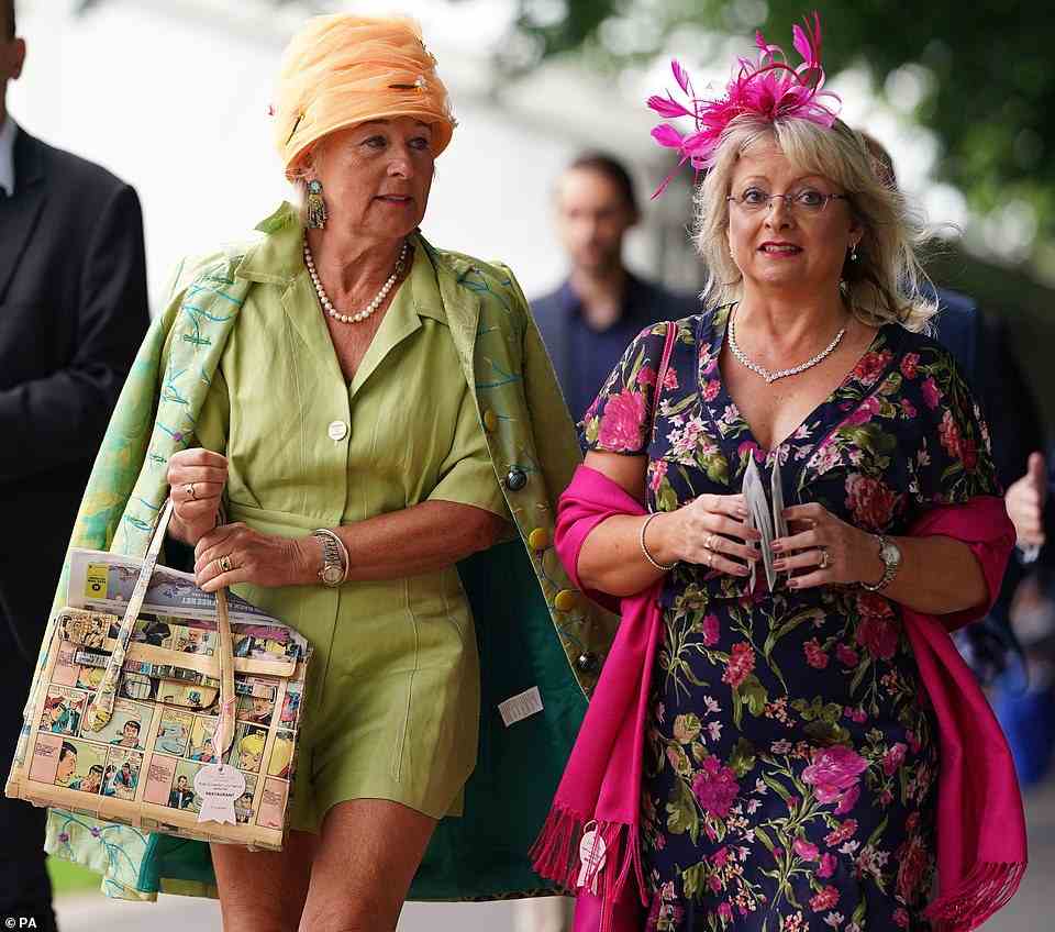 Revellers opted for fancy fascinators and colourful gowns as they arrived for the first day of the races today (pictured left and right)