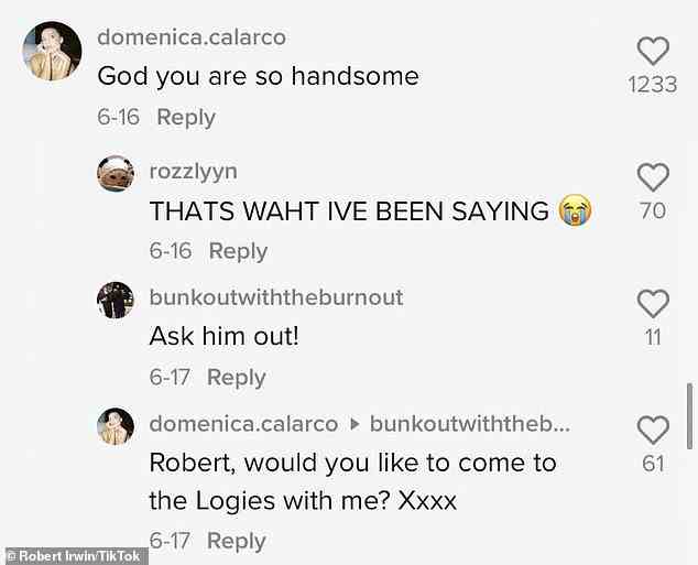 ‚Frag ihn aus!'  eine Person, die in den Antworten vorgeschlagen wurde, bevor Domenica hinzufügte: „Robert, möchtest du mit mir zu den Logies kommen?“