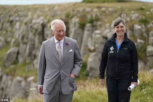 The Prince of Wales, 73, hiked to St Govan's Chapel in the Pembrokeshire Coast National Park to mark its 70th anniversary this morning