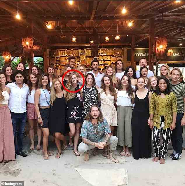 Armstrong (circled middle) became certified in Vinyasa yoga while in Bali - the same type of yoga she taught under aliases while on the run in Costa Rica