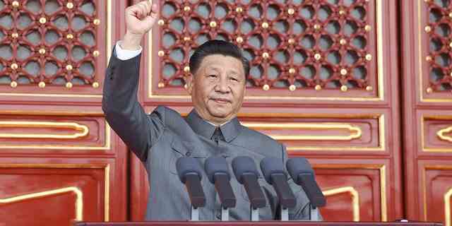 Xi Jinping, Generalsekretär des Zentralkomitees der Kommunistischen Partei Chinas KPCh, chinesischer Präsident und Vorsitzender der Zentralen Militärkommission, hält im Juli eine wichtige Rede bei einer Feier zum 100. Jahrestag der Gründung der KPCh in Peking, der Hauptstadt Chinas Januar 2021. (Foto von Ju Peng/Xinhua via Getty Images)