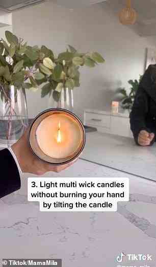 Für den dritten und letzten „Hack“ teilte Mila mit, wie man Kerzen mit mehreren Dochten gleichzeitig anzündet, ohne sich die Finger zu verbrennen