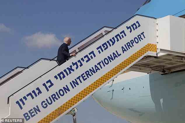 President Joe Biden boards Air Force One at Israel's Ben Gurion International Airport in advance of his flight Friday afternoon to Jeddah, Saudi Arabia