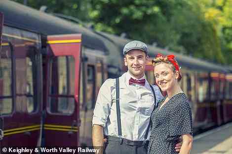 Passengers by the Keighley & Worth Valley Railway line