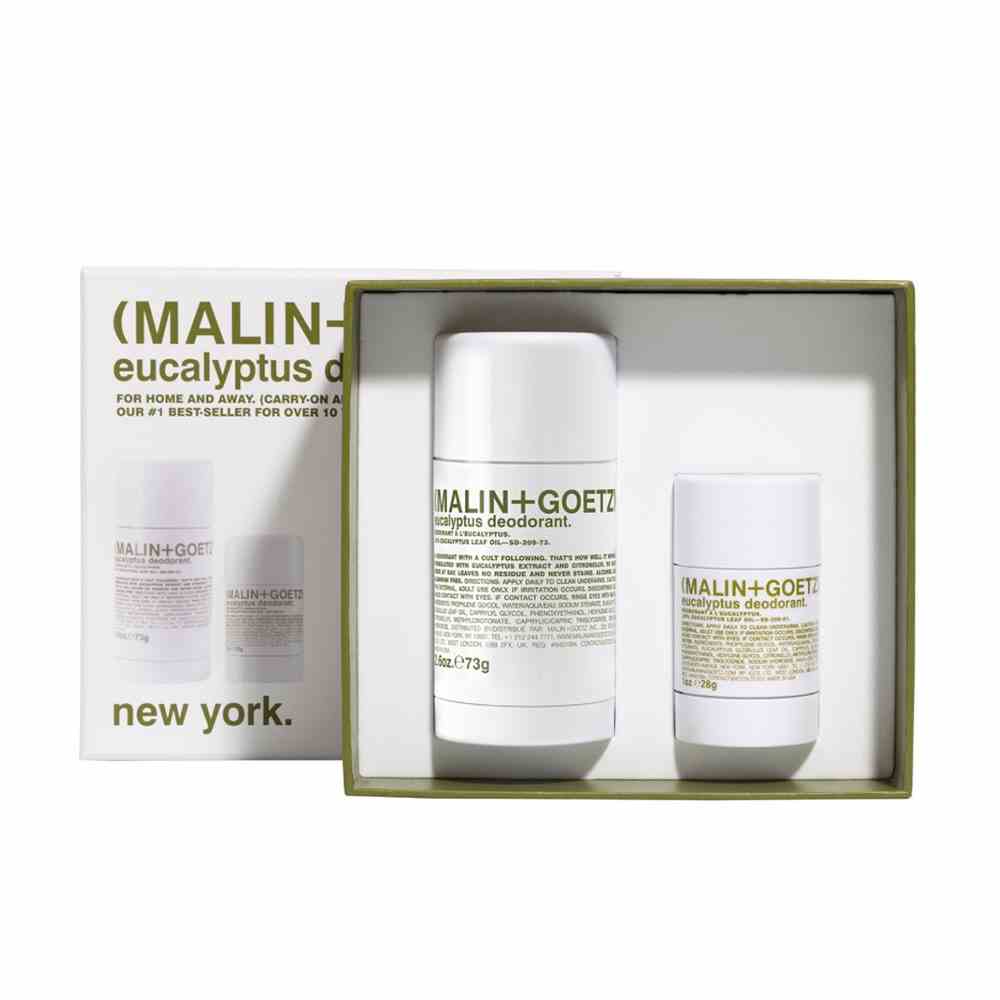Malin+Goetz Eukalyptus-Deo-Set auf weißem Hintergrund