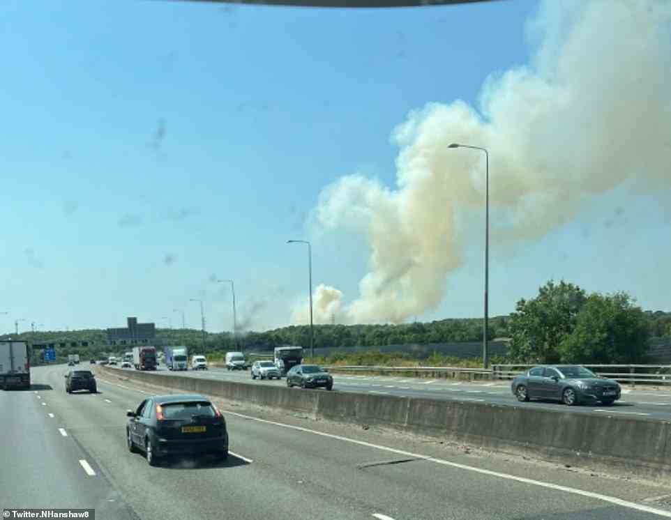 A fire in Upminster, Essex, today as the hot weather continues amid a series of extreme weather warnings