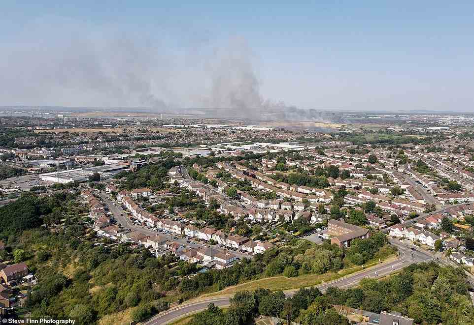 A view near Dartford heath as fires raged throughout London today as unprecedent wildfires raged in the capital