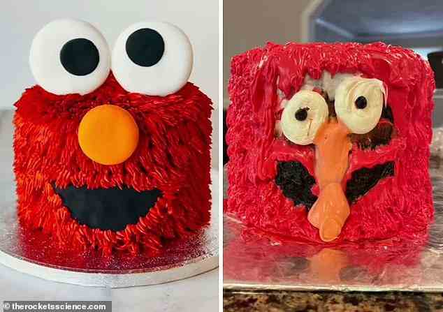 Fail-mo!  Dieser gespenstisch aussehende Elmo-Kuchen hat wahrscheinlich ein US-Kleinkind an seinem Geburtstag verängstigt zurückgelassen