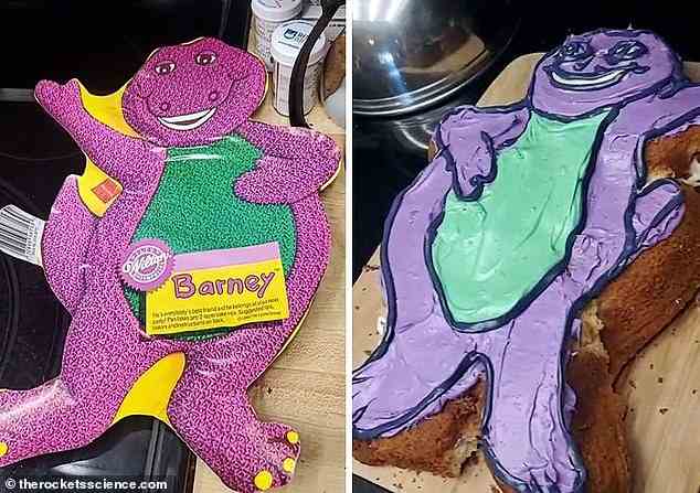 Verpfuschter Barney der Dinosaurier: Dieser Kuchen gehört entweder in die Tonne oder ins Mesozoikum, als Dinos zum ersten Mal auf der Erde wandelten, und nicht auf den Geburtstagstisch eines US-Kleinkindes