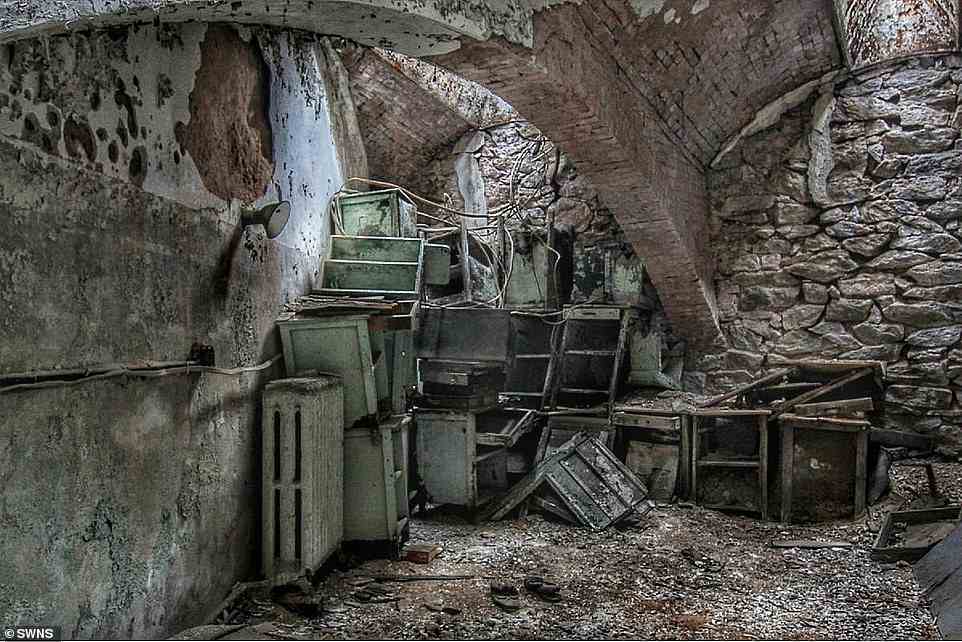 Abandoned and decaying furniture was left inside the Eastern State Penitentiary, in Philadelphia