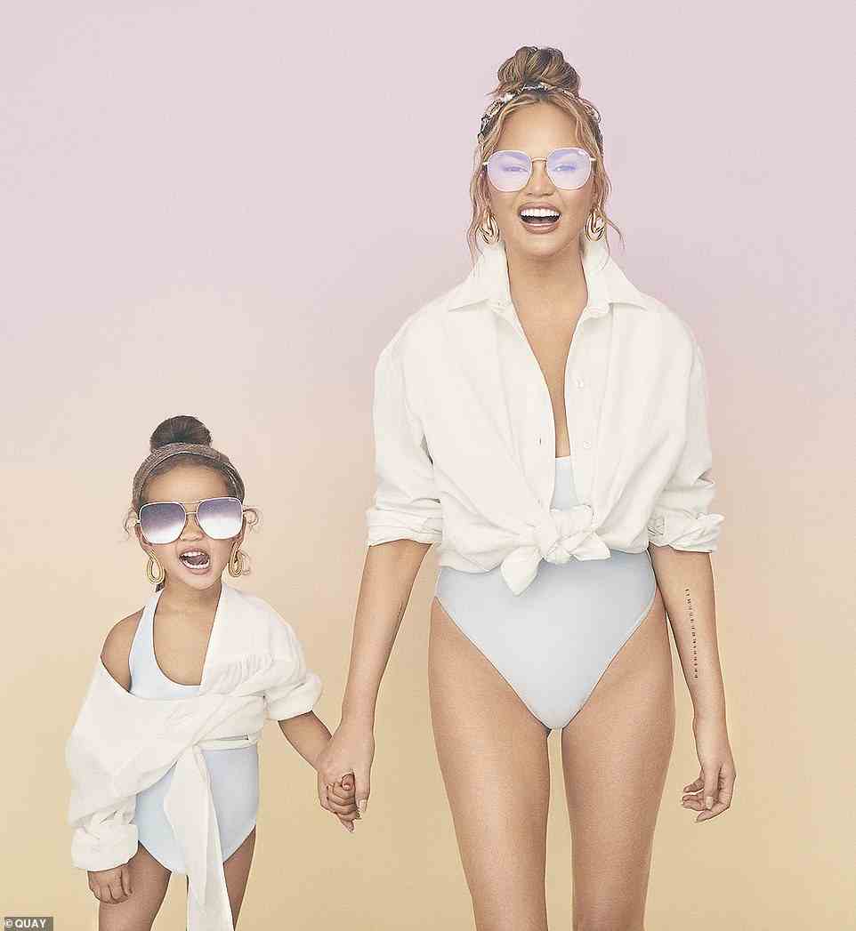 The perfect choice: Chrissy Teigen couldn¿t resist enlisting the help of her daughter Luna Stephens, six, for her QUAYXCHRISSY sunglasses collection in 2020