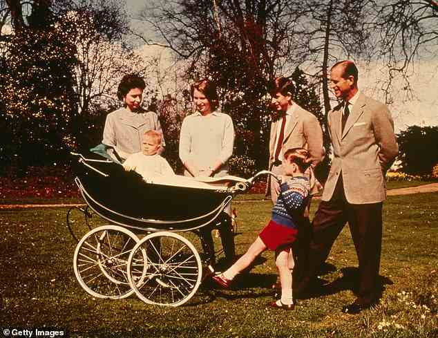 1965: Queen Elizabeth II and The Prince Philip, Duke of Edinburgh with their children (right to left); Charles Prince of Wales, Prince Andrew, Prince Edward and Princess Anne