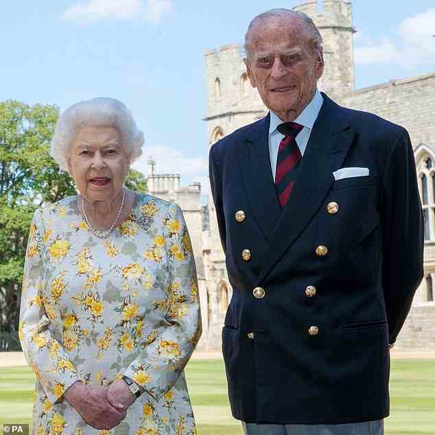 The Queen and Prince Philip, pictured in the quadrangle of Windsor Castle, were reunited shortly before the Covid lockdown