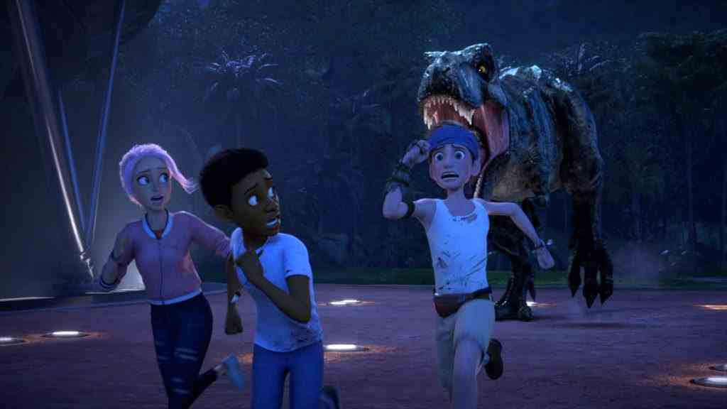 Jurassic World Camp Cretaceous, Brooklynn, Darius und Ben werden von einem T. rex gejagt