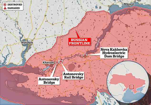 Die Ukraine hat jetzt die Antonovsky-Brücke zerstört und die nahe gelegene Eisenbahnbrücke und die Nova-Chakovka-Dammbrücke beschädigt, wodurch russische Truppen auf der Westseite des Flusses Dnipro isoliert wurden