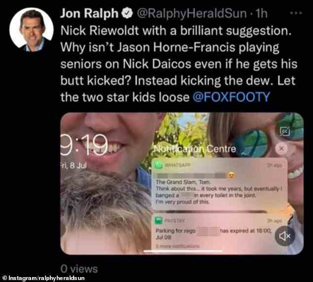 Der Beitrag, den der hochrangige AFL-Journalist Jon Ralph versehentlich in den sozialen Medien gepostet hat