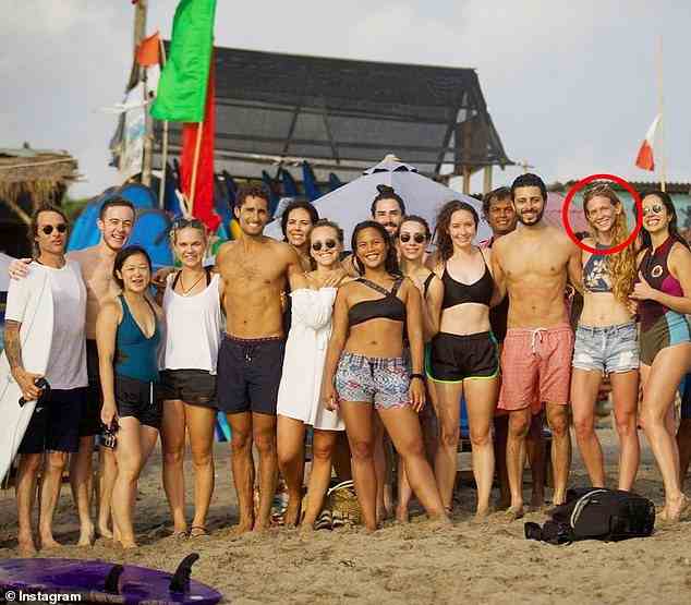 Armstrong (circled second from right) attended a month-long yoga teaching course at The Peaceful Warriors Yoga in Canggu, Bali in 2018. Another yogi in her group said Armstrong was quiet until she panicked about a 'small allergic reaction'
